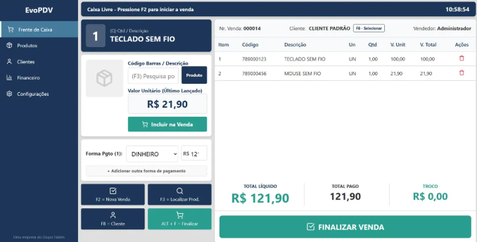Tela de Frente de Caixa