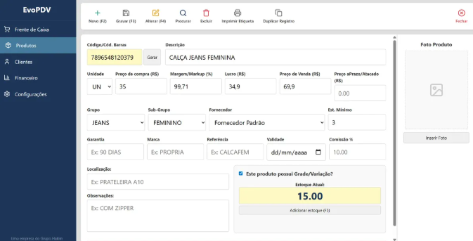 Tela Adicional do Sistema